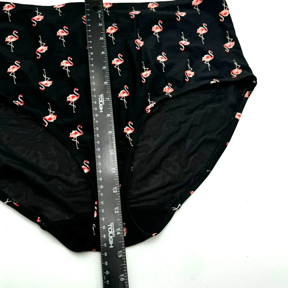 CACIQUE Women's Size 20 Black Pink Flamingo‎ Print Swim Briefs High Rise Bottoms